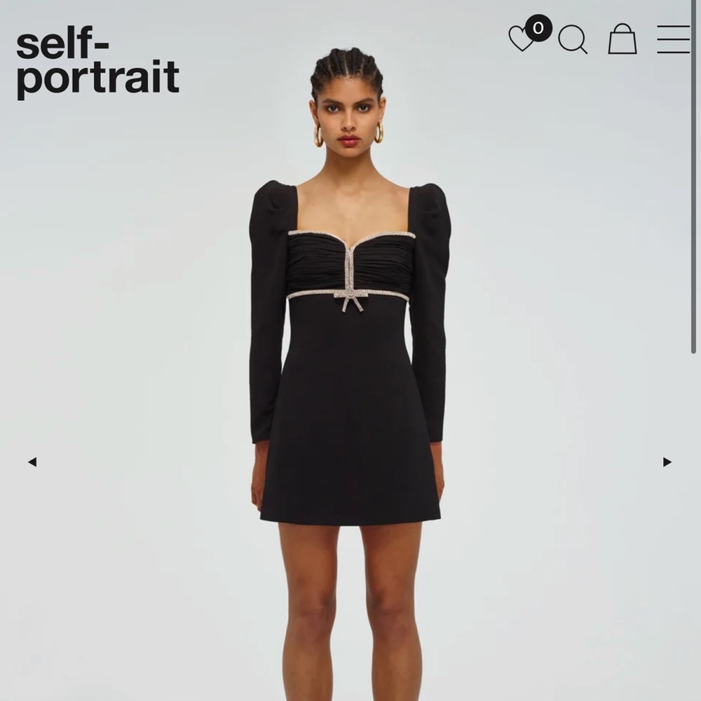 Self-Portrait Black Crepe Diamanté Mini Dress